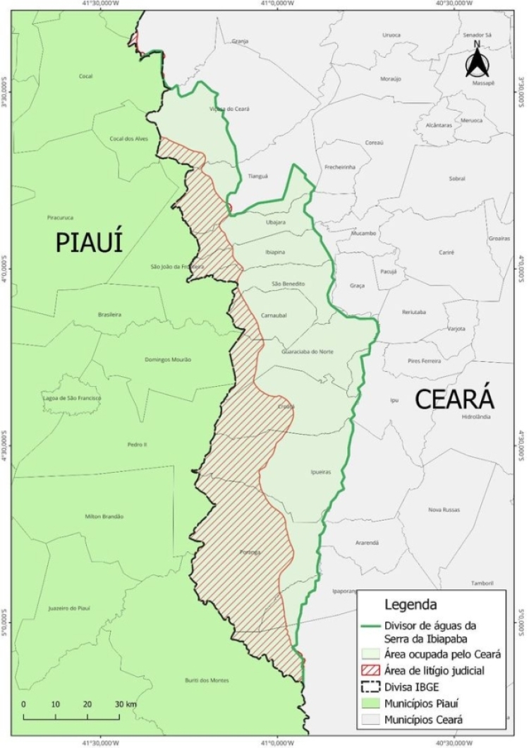 Mapa da área de litigio Piauí X Ceará